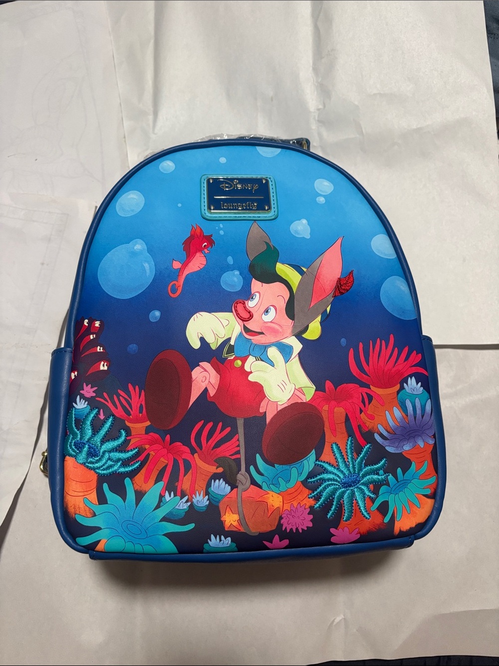 Disney Blue Kids Backpack with Multicolor Coral Artwork